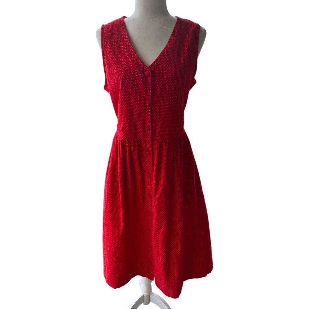 FADS Vintage Womens Red Polka Dot Button Up Dress